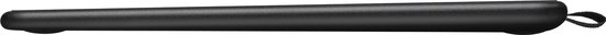 Zwarte Wacom tekentablet, zijaanzicht met lusje aan de zijkant.