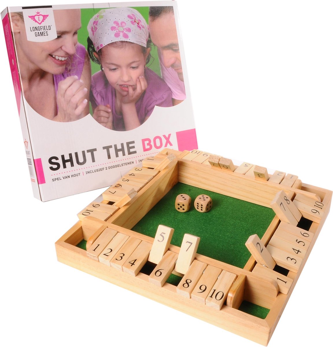 Longfield Games Shut box 4 spelers bordspel 2 houten dobbelstenen 29 x... | bol.com