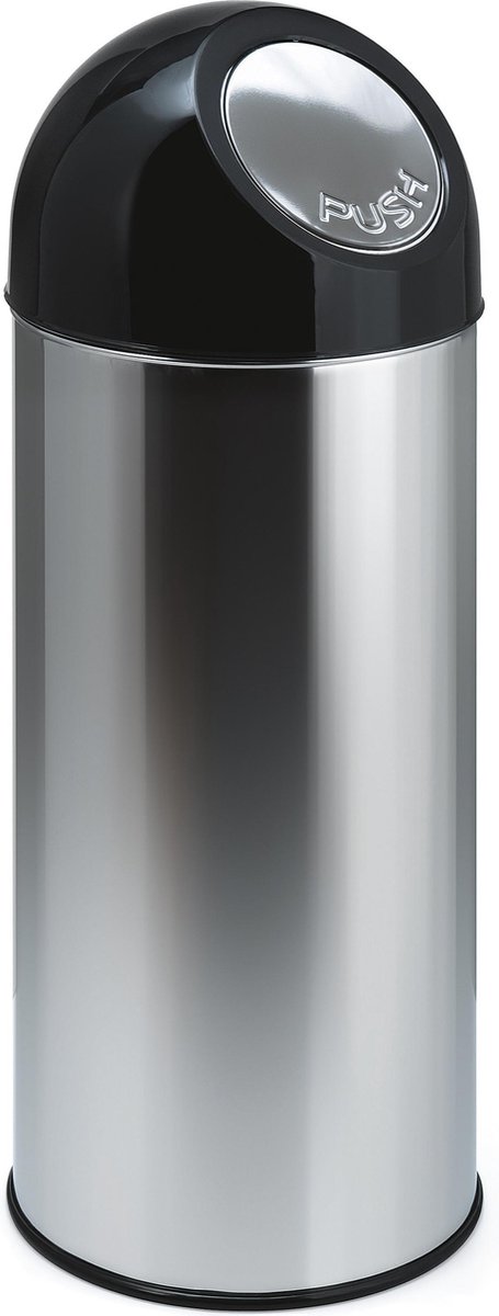 V-part - Afvalbak met pushdeksel 55 ltr - Stainless steel Plastic - RVS, zwart