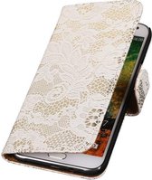 Samsung Galaxy E7 - Lace Bloem Design Wit - Book Case Wallet Cover Hoesje