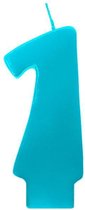Taartkaarsje - cijfer 1 - turquoise - 6,5 cm.