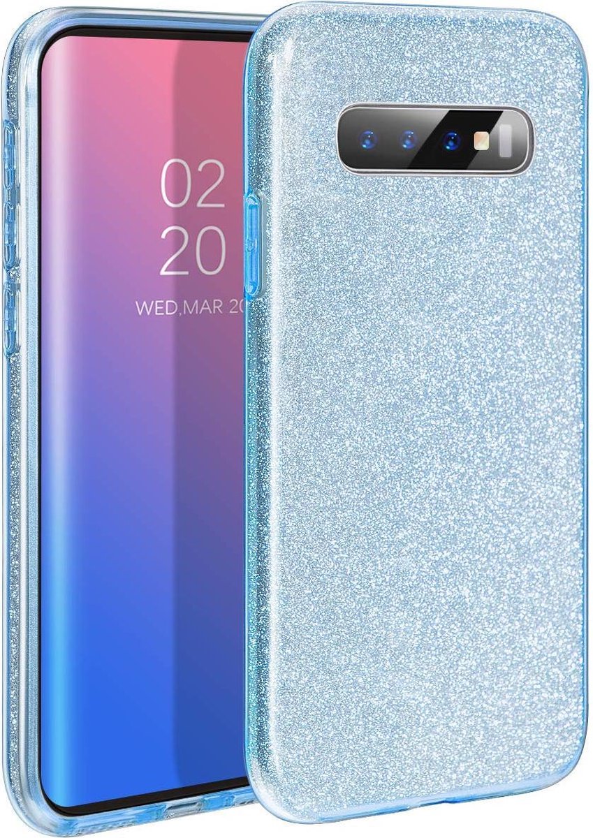 Telefoonhoes Geschikt voor: Samsung Galaxy S10 Plus - Glitter Backcover Hoesje - Blauw