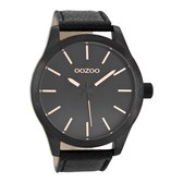 OOZOO Timepieces - Zwarte horloge met zwarte leren band - C8558