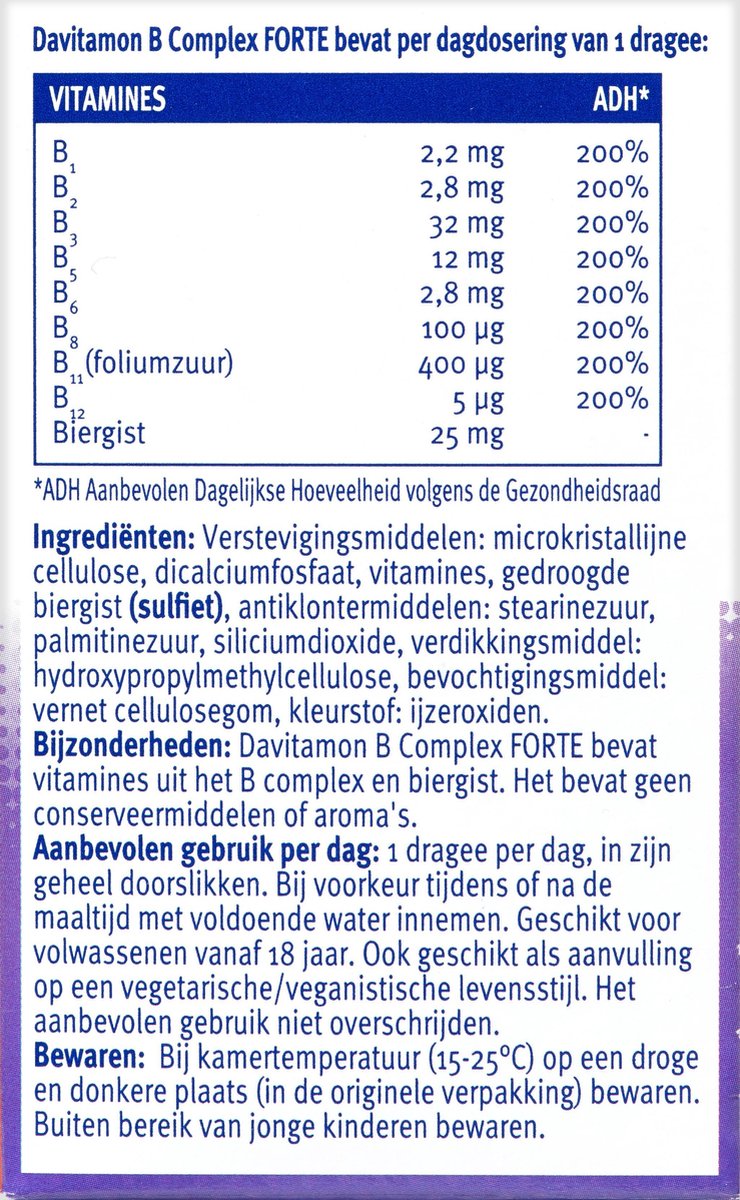 Graan Concreet Uitgaan van Davitamon vitamine B-Complex Forte met Biergist en vitamine B12 - 100  Tabletten | bol.com