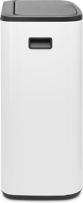Witte Brabantia Bo Touch Bin prullenbak met donkergrijs deksel en handvat.