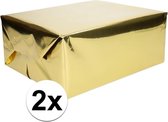 2x Cadeaupapier goud metallic - 400 x 50 cm - kadopapier / inpakpapier