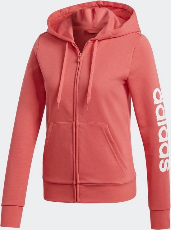 adidas W E Lin Fz Hd Dames Sportvest - Prism Pink/White - Maat M | bol.com