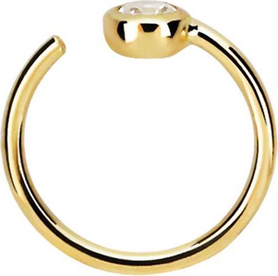 14K Massief Gouden Neusring met Kristalletje Piercingsworks Amsterdam