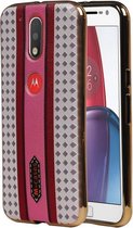 M-Cases Roze Paars Ruit Design TPU hoesje voor Motorola Moto G4 / G4 Plus