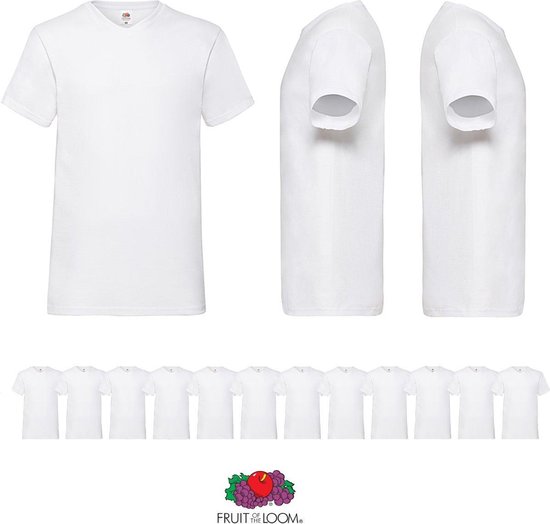 Fruit of the Loom Valueweight - Col en V - 12 pièces - taille XXXXL (4XL) - blanc