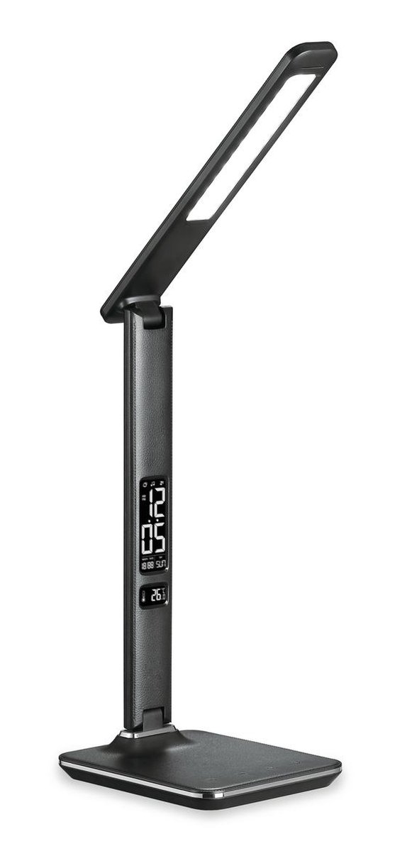 Platinet PDLU13 LED bureaulamp 14W met LCD display met klok, temperatuur, wekker en USB oplaadpoort zwart