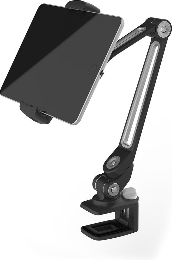 Universele iPad/Tablet/Smartphone Houder compatibel met bijna alle apparaten (van 12,9 cm tot 22 cm) 360° draaibaar Desktopstaander met Stabiele klem,voor bevestiging aan tafels en kanten multifunctioneel Bureau/Werkplaats/Keuken/slaapkamer