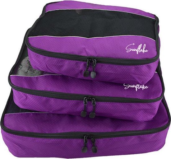 Sunflake Packing Cubes Set - 3 Stuks - Koffer Organiser Voor Backpack & Koffer & Handbagage - Bagage Organizer - Kerstcadeau Dames - Paars