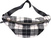 Fanny Pack Festival Tas - Hip Pack met Schotse Ruit - Heuptas - 40x12 cm - Zwart, Wit en Grijs