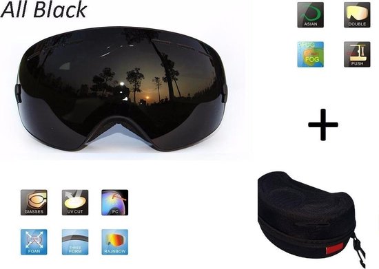 Ski bril + hard case lens Smoke Zwart frame Zwart F type 8 Cat. 0 tot 4 - â˜€/â˜ extra lens is optie.