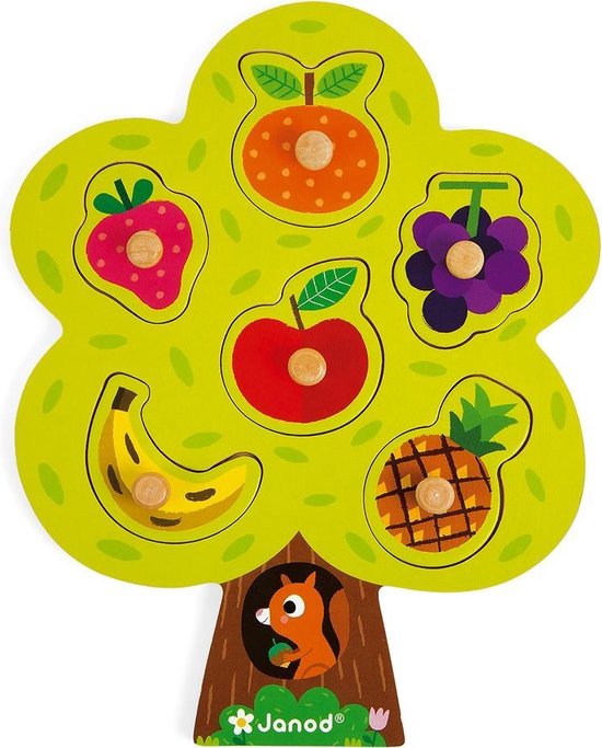 Janod Knoppuzzel - Fruitboom - Houten Puzzel Met 6 Stukjes - De Houten Pinnen Op Elk Stuk Maken Het Makkelijk Om Deze Vast Te Pakken - Geschikt Vanaf 18 Maanden van Janod — afbeelding 2