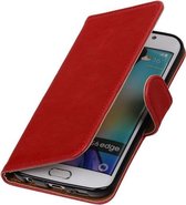 Rood Pull-Up PU Hoesje Samsung Galaxy S6 Edge Booktype Wallet Cover
