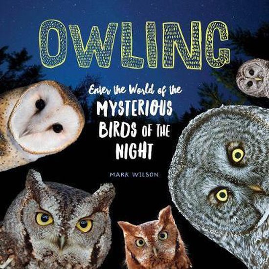 Boekomslag 'Owling' met vier uilenkoppen en de tekst 'Owling' en 'Enter the World of the Mysterious Birds of the Night'.