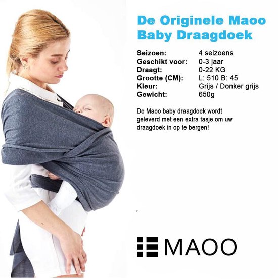 prijs Billy levering Maoo Premium Baby Draagdoek - Extra Rekbaar - Extra Zacht - Kindvriendelijk  - Grijs | bol.com