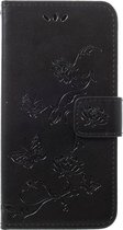 Bloemen Book Case - Samsung Galaxy A40 Hoesje - Zwart