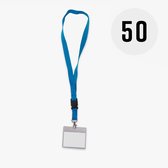 Blauw keycord met badge-/pashouder, per 50 stuks