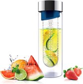 Asobu Flavour It Drinkbeker - Glas - Incl. Fruitinfuser - 480 ml - Blauw/Zilver