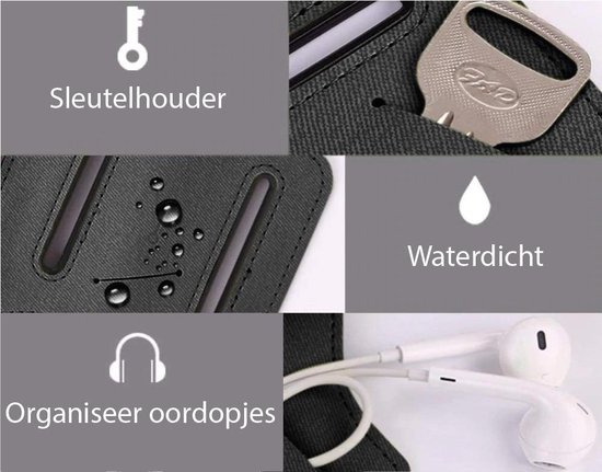 Sport / Hardloop armband – Voor iPhone XS / XR / X / 8 / 7 / 6S / 6 – Samsung Galaxy S3 / S4 / S5 / S6 / S7 / S8 / S9 / S10 - Verstelbaar – Draaibaar - Makkelijk met Oordopjes / Koptelefoon - Joggen , Fietsen , Sportschool etc. – Zwart – VDP+ - Infinite Stars