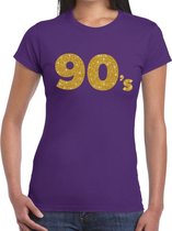 90's goud glitter tekst t-shirt paars dames - Jaren 90 kleding L