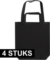 4x Zwarte canvas tassen met dubbel hengsel 38 x 42 cm- Bedrukbare katoenen tas/shopper