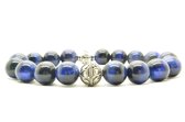 Beaddhism - Armband - Blue Cat Eye - Yasa - Sterling Zilver 10 mm - 18 cm