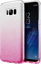 HB Hoesje Geschikt voor Samsung Galaxy S8 - Glitter Back Cover - Roze & Zilver
