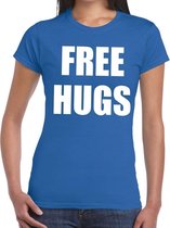 Free hugs tekst t-shirt blauw dames L