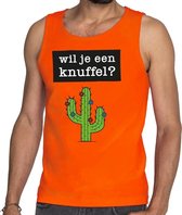 Wil je een Knuffel tekst tanktop / mouwloos shirt oranje heren - heren singlet Wil je een Knuffel - oranje kleding L