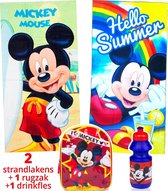 Mickey Mouse strandlaken kinderen 70x140 | set 2 stuks + rugzak + drinkfles | Disney badhanddoeken | BS07