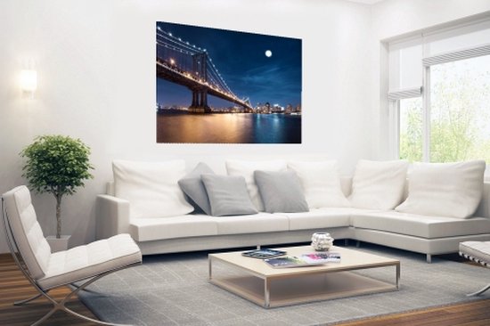 Affiche Moonlight over the Manhattan bridge 180x120 cm - Tirage photo sur Poster (décoration murale salon / chambre) / Affiche Villes XXL / Groot format!