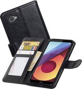 LG Q6 Portemonnee Hoesje Booktype Wallet Case Zwart + Gratis CSC Touwtjes voor Telefoon Hoesjes, Fluitje of Badge Zwart