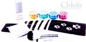 Chloïs Glittertattooset Mixed - Chloïs Glittertattoo - 18 sjablonen - 23 Tattoos - 7 ml Huidlijm - 4 x 5ml Cosmetische Glitter - Glitter ook geschikt voor Facepaint, Nailart, Make-