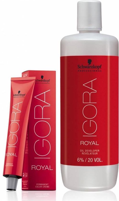 Rode tube met 'IGORA ROYAL' en een grotere witte fles met hetzelfde logo.