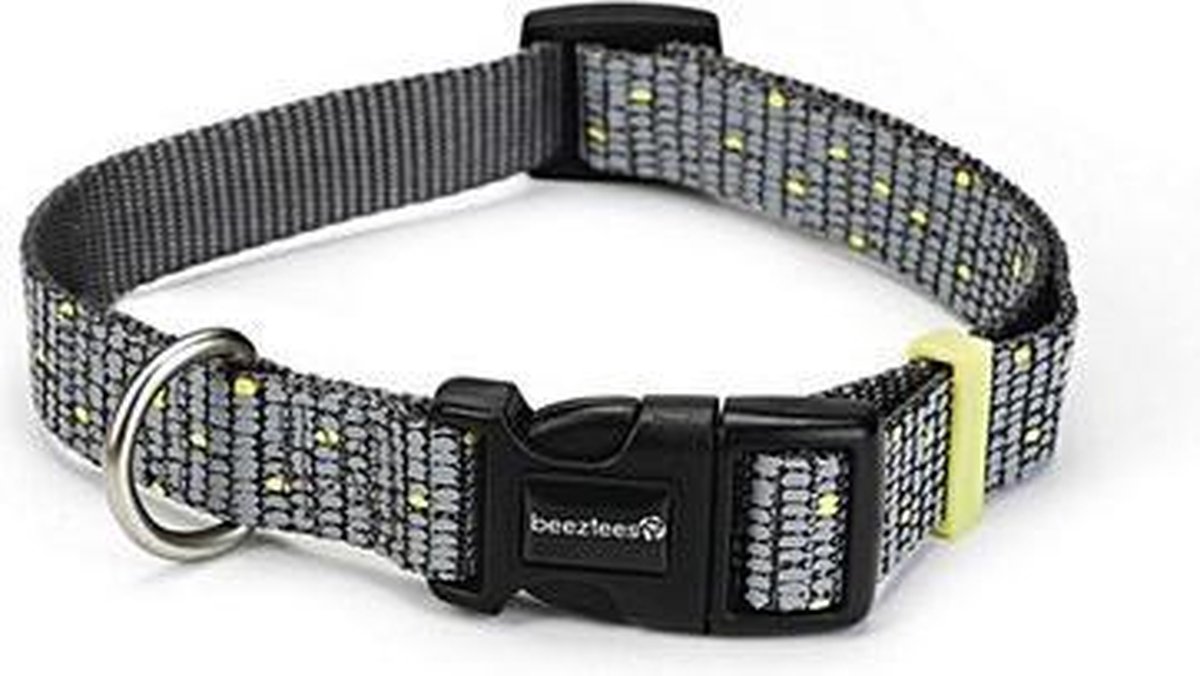 Beeztees Nylonhalsband Uni – Verstellbar 48–70 Cm, 2,5 Cm Breit | Hellgrau Mit Gummischnalle | Klick-Verschluss