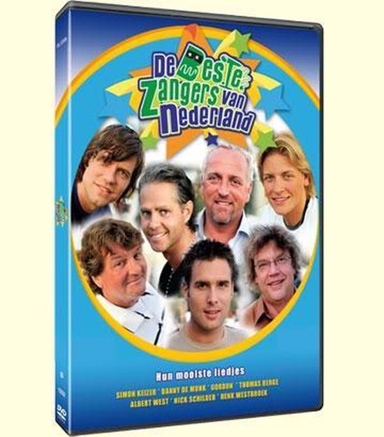DVD hoes met gezichten van zes mannen. Bovenin staat 'De beste Zangers van Nederland'.