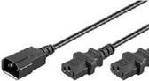 Microconnect Power Cord C13x2 - C14 0,6m Y Extension Cable, Black,