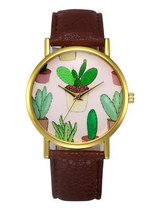 Hidzo Horloge Cactus ø 37 mm - Bruin - Kunstleer