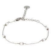 My Bendel zilveren armband met witte bolletjes - Zilveren schakelarmband met witte keramieken bolletjes - Met luxe cadeauverpakking