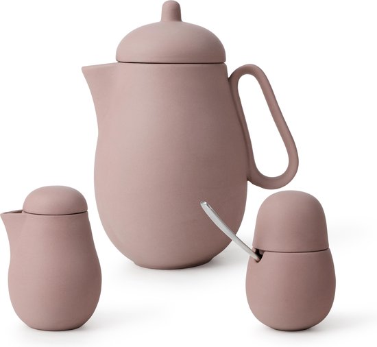 Viva Scandinavia Nina Theeset - Met Melkkannetje en Suikerpot - Porselein/RVS/Siliconen - Bruin