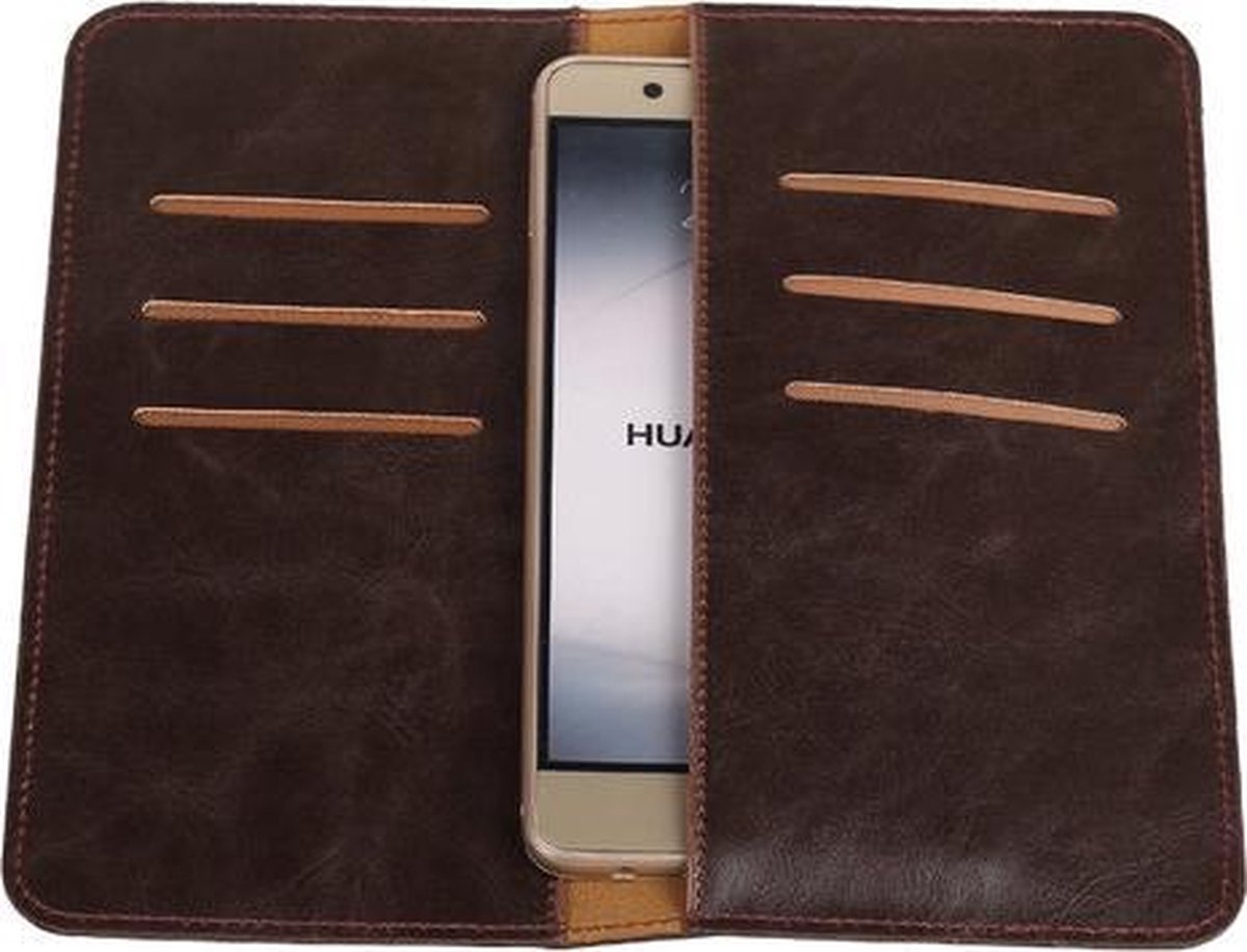 Mocca Pull-up Large Pu portemonnee wallet voor Huawei P9 Plus