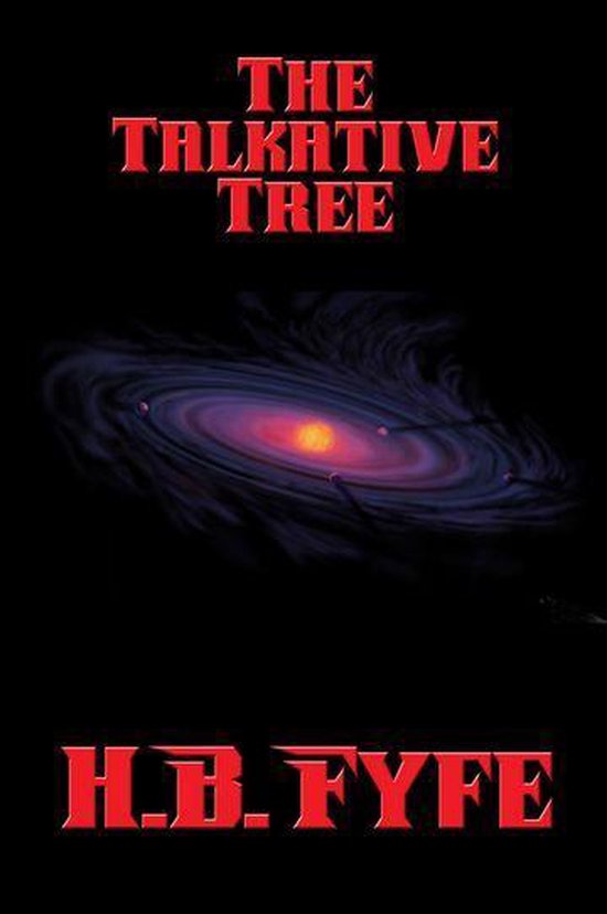 Couverture du livre 'The Talkative Tree' par H.B. Fyfe, représentant une galaxie spirale dans des tons violets et roses.