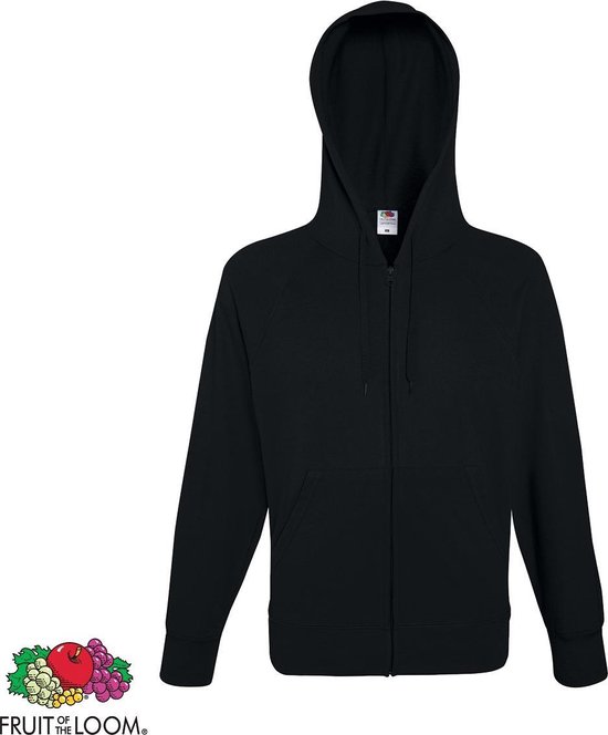 Fruit of the Loom hoodie vest met rits lichtgewicht maat L (zwart)