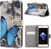 Blauw vlinder book case wallet hoesje Iphone 7