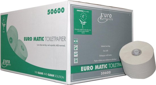 Euro Products toiletpapier 1-laags doppenrol recycled wit 36x150m
