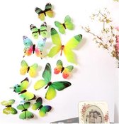 3D Vlinders (12 stuks) - Groen - Wanddecoratie - Muursticker - Natuur - PVC